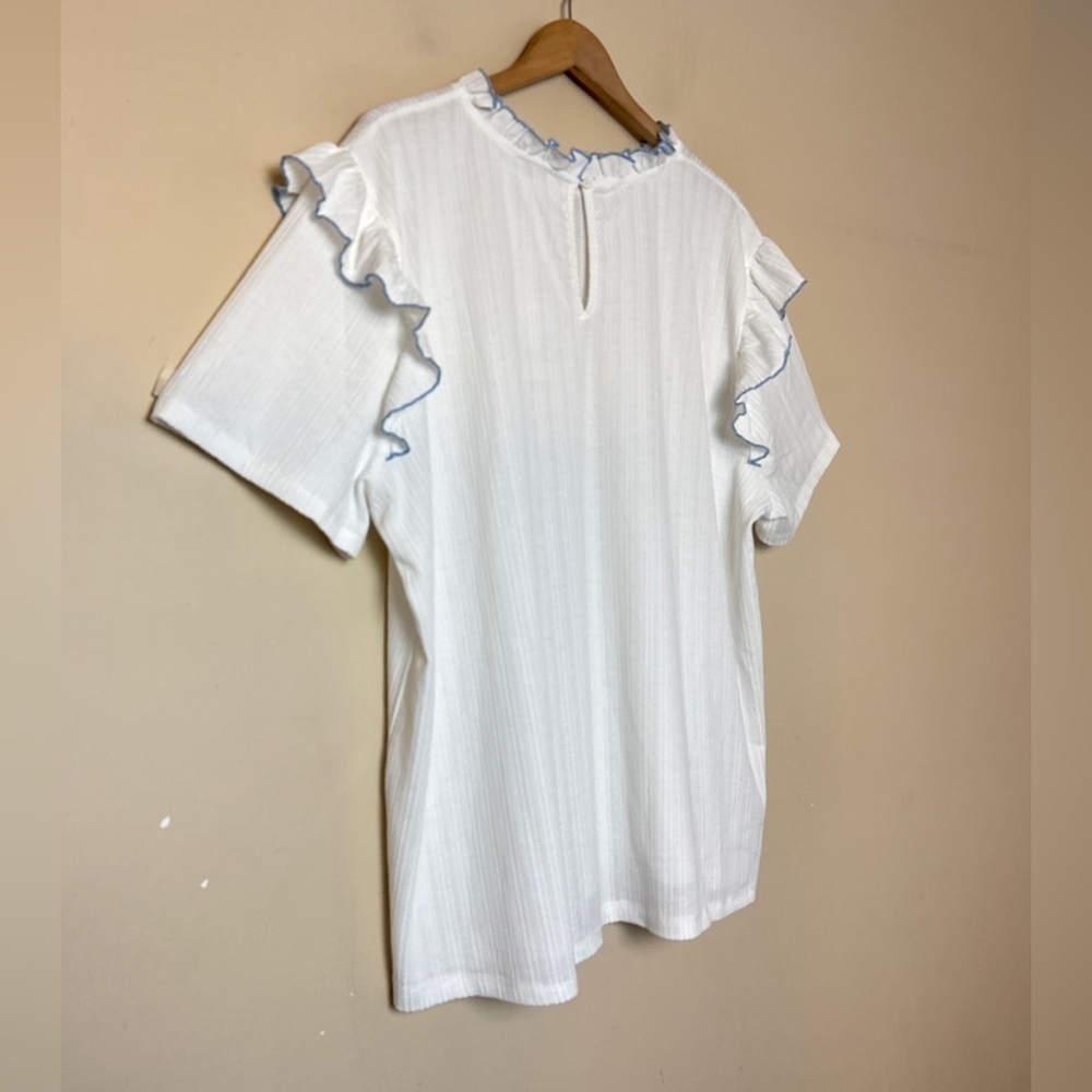 Hayden White Short Sleeve Knit Top with Ruffle Trim - Picture 8 of 12